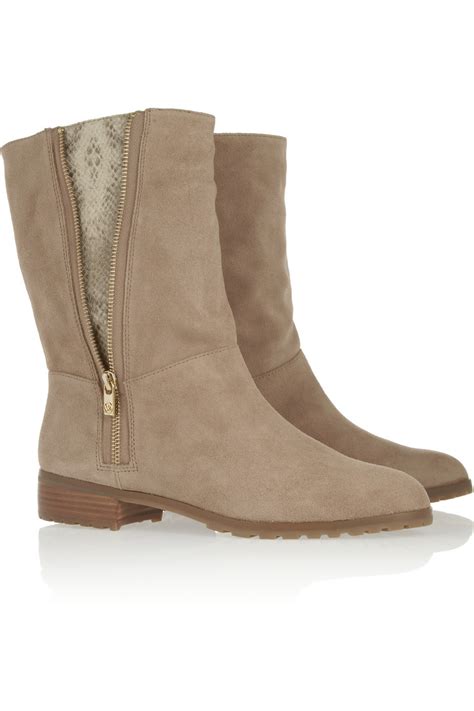 michael kors tan suede boots|michael kors low heel boots.